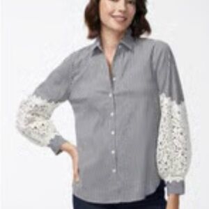 Chico's Gray Button Down Shirt with Lace Sleeves